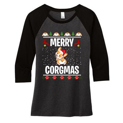 Corgi Ugly Christmas Merry Corgmas Santa Corgi Women's Tri-Blend 3/4-Sleeve Raglan Shirt