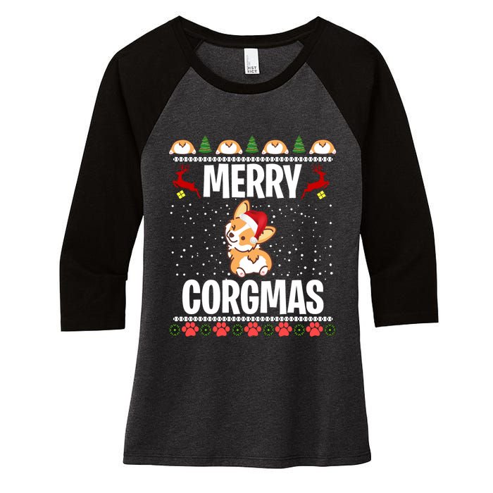 Corgi Ugly Christmas Merry Corgmas Santa Corgi Women's Tri-Blend 3/4-Sleeve Raglan Shirt