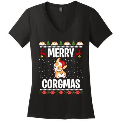 Corgi Ugly Christmas Merry Corgmas Santa Corgi Women's V-Neck T-Shirt