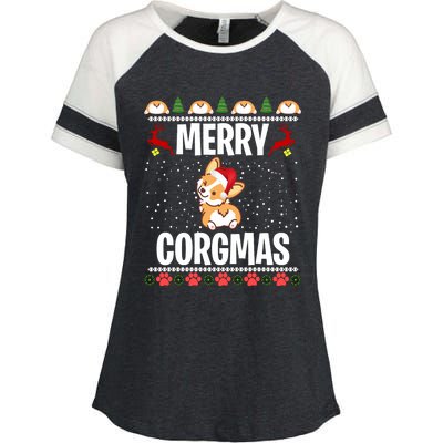 Corgi Ugly Christmas Merry Corgmas Santa Corgi Enza Ladies Jersey Colorblock Tee