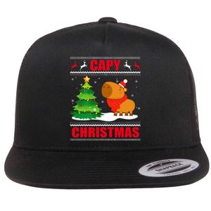 Capy Ugly Christmas Sweater Capybara Lover Christmas Flat Bill Trucker Hat