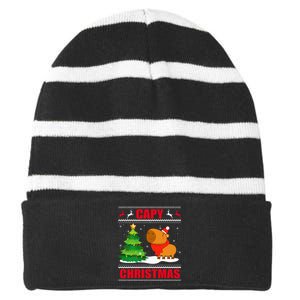 Capy Ugly Christmas Sweater Capybara Lover Christmas Striped Beanie with Solid Band