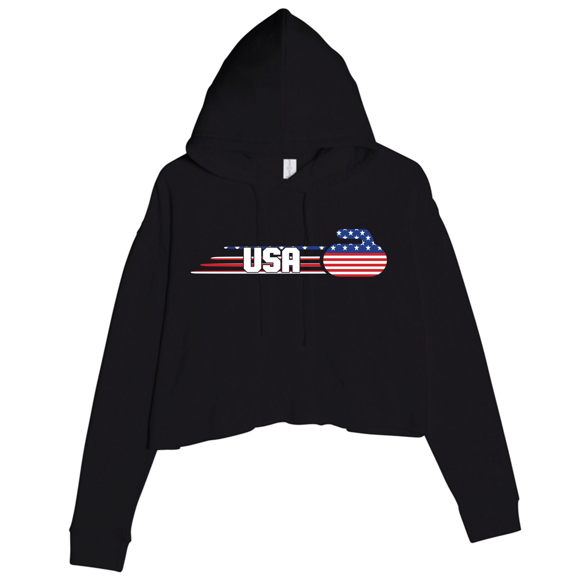 Cool USA Curling Team Sports Logo Crop Fleece Hoodie