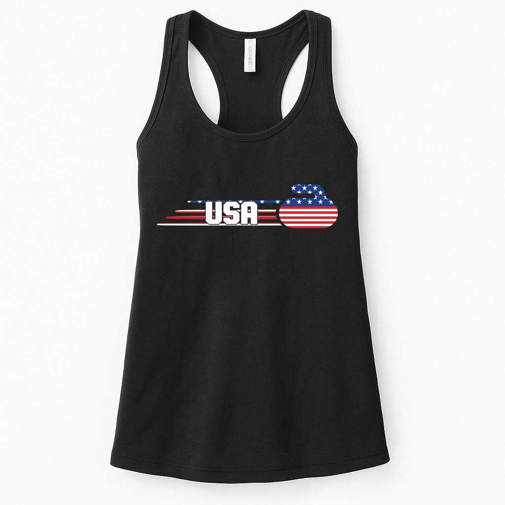 Cool USA Curling Team Sports Logo Womens Tank Top