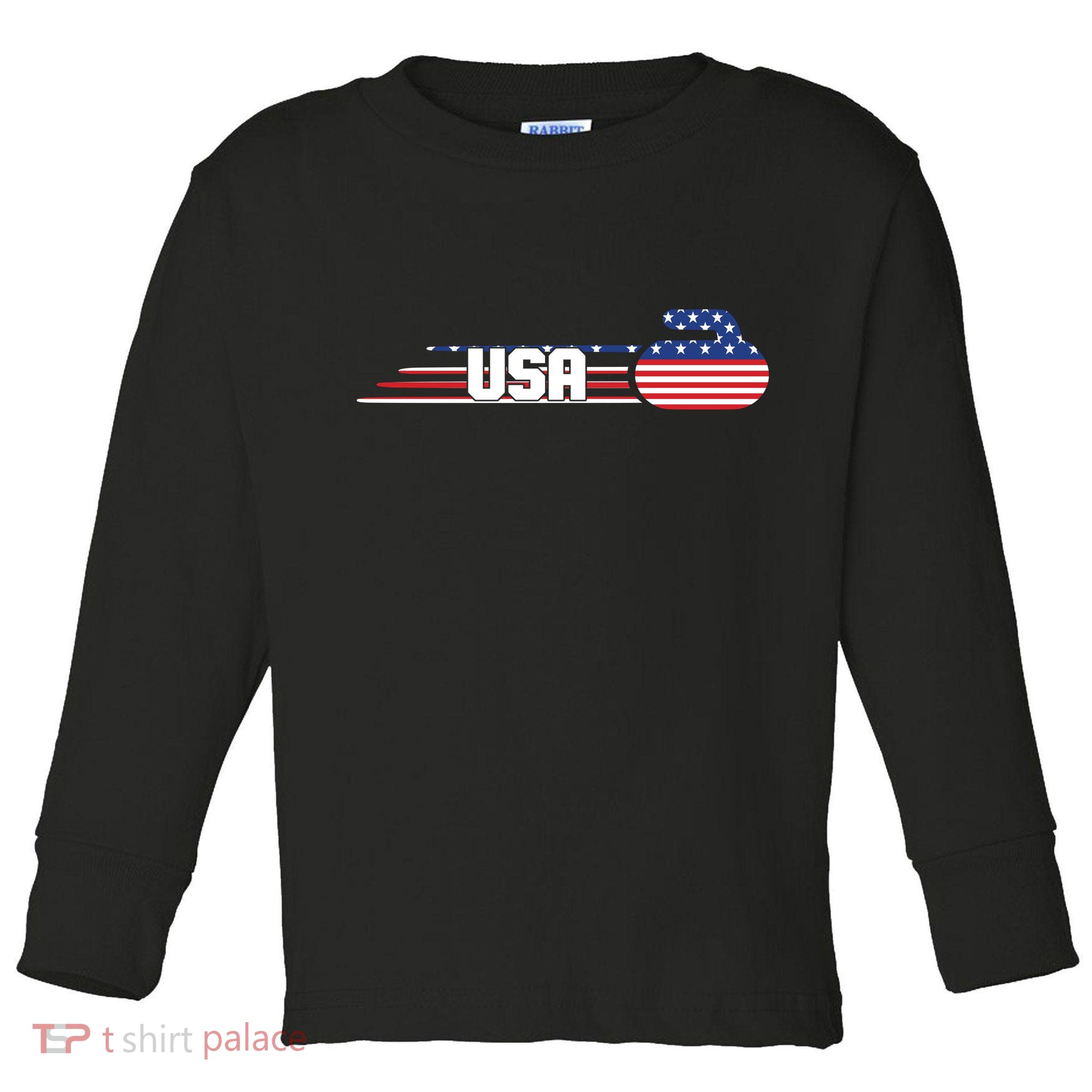 Cool USA Curling Team Sports Logo Toddler Long Sleeve Shirt