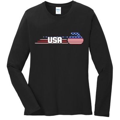Cool USA Curling Team Sports Logo Ladies Long Sleeve Shirt