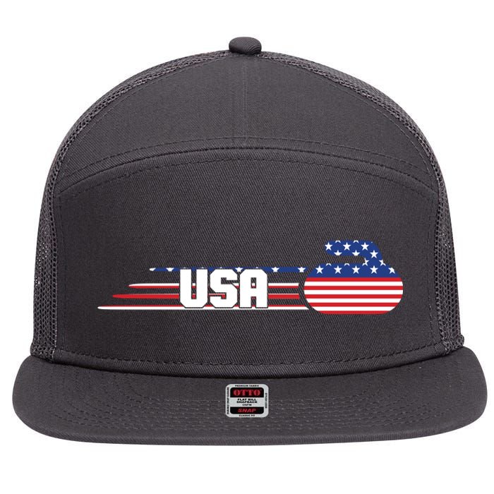 Cool USA Curling Team Sports Logo 7 Panel Mesh Trucker Snapback Hat