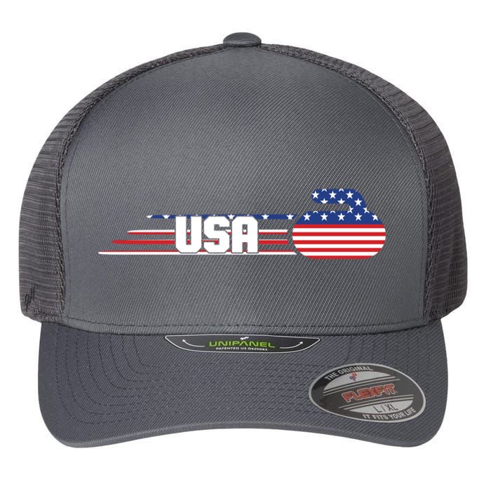 Cool USA Curling Team Sports Logo Flexfit Unipanel Trucker Cap