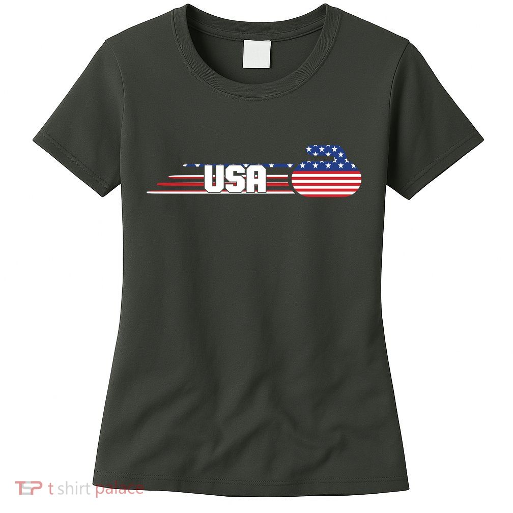 Cool USA Curling Team Sports Logo Womens T-Shirt