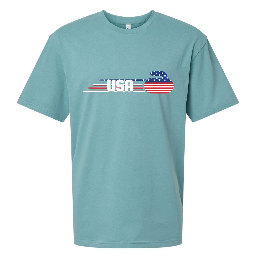 Cool USA Curling Team Sports Logo Sueded Cloud Jersey T-Shirt