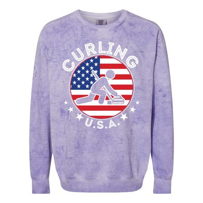 Cool USA Curling Team Flag Emblem Logo Colorblast Crewneck Sweatshirt