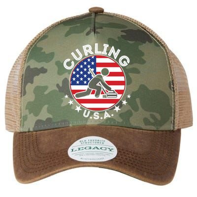 Cool USA Curling Team Flag Emblem Logo Legacy Tie Dye Trucker Hat
