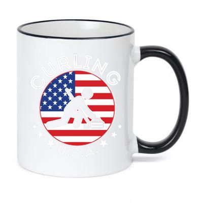 Cool USA Curling Team Flag Emblem Logo 11oz Black Color Changing Mug