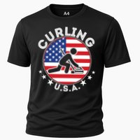 Cool USA Curling Team Flag Emblem Logo Cooling Performance Crew T-Shirt