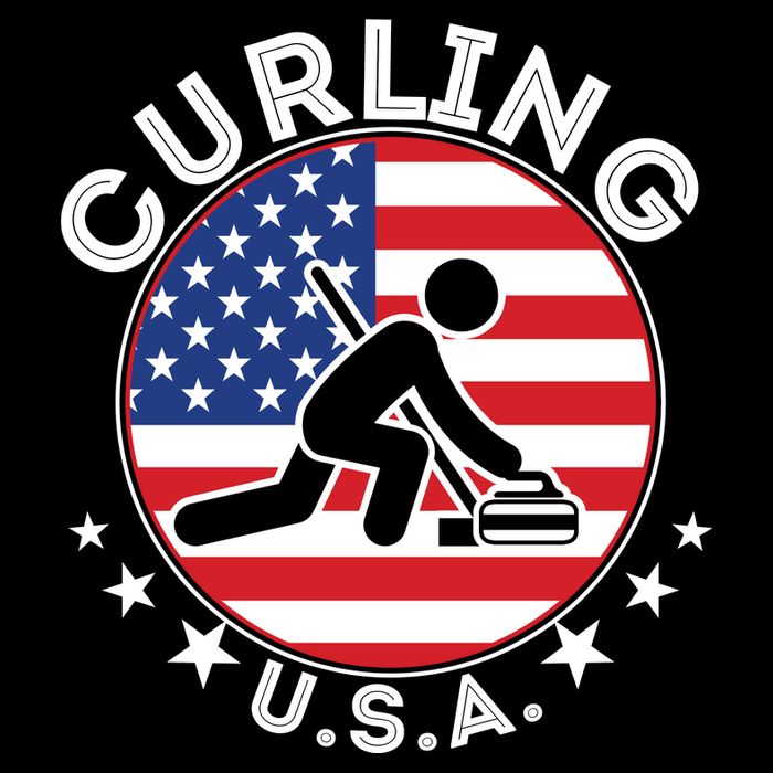 Cool USA Curling Team Flag Emblem Logo Cooling Performance Crew T-Shirt
