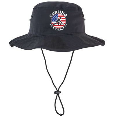Cool USA Curling Team Flag Emblem Logo Bucket Hat