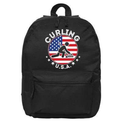 Cool USA Curling Team Flag Emblem Logo 16 in Basic Backpack