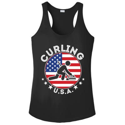 Cool USA Curling Team Flag Emblem Logo Ladies PosiCharge Competitor Racerback Tank