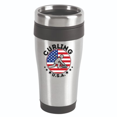 Cool USA Curling Team Flag Emblem Logo 16oz Travel Tumbler