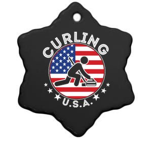 Cool USA Curling Team Flag Emblem Logo Ceramic Star Ornament