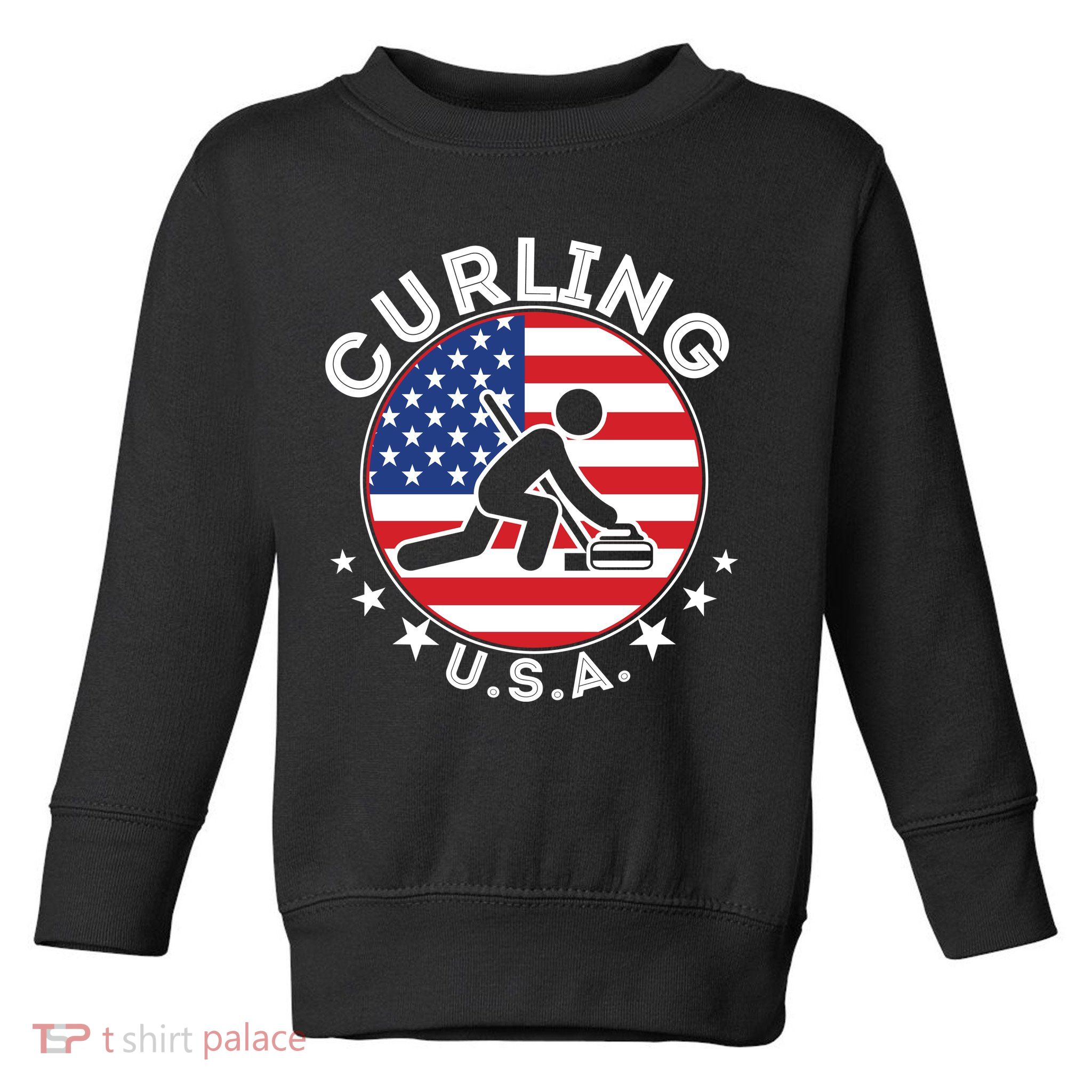 Cool USA Curling Team Flag Emblem Logo Toddler Sweatshirt