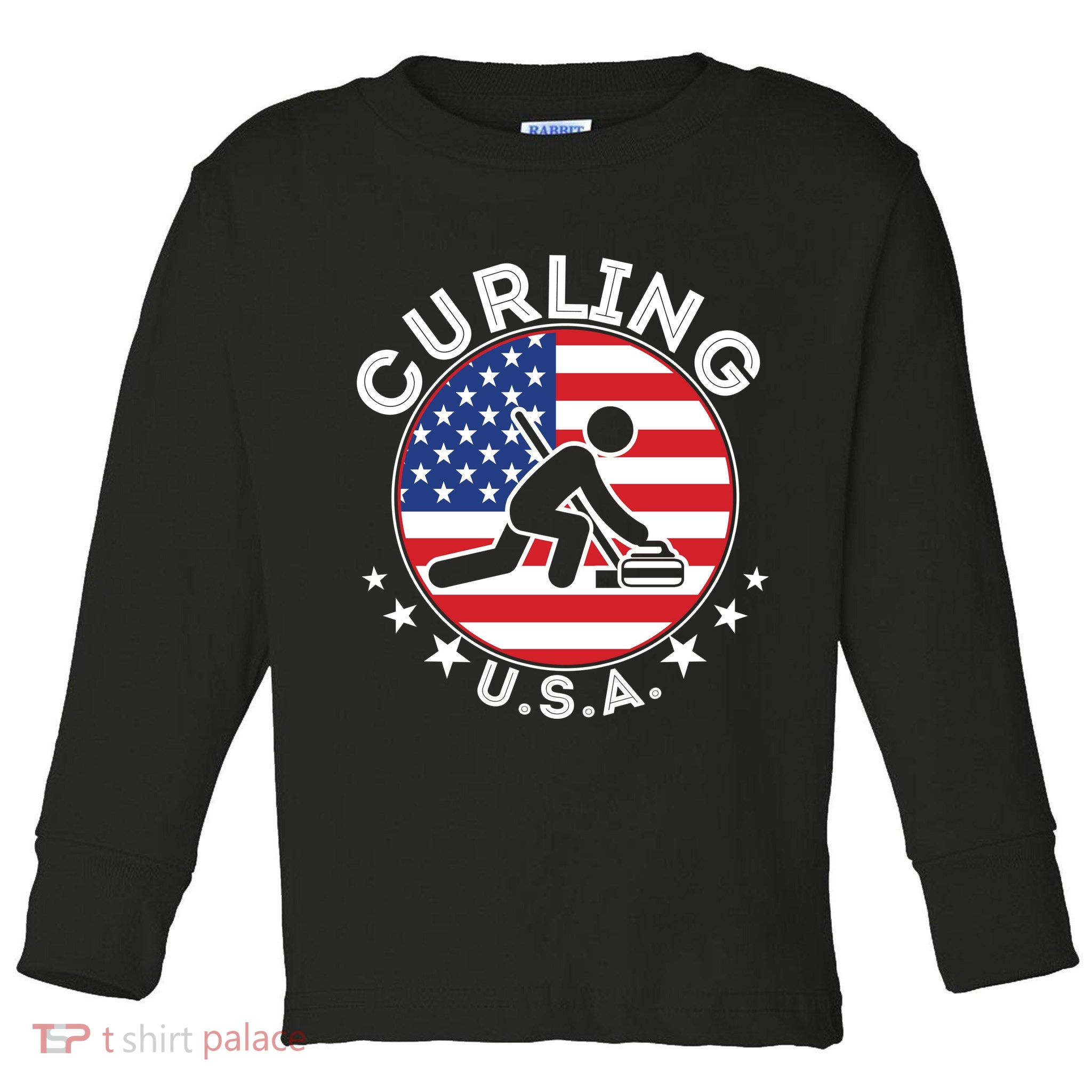 Cool USA Curling Team Flag Emblem Logo Toddler Long Sleeve Shirt