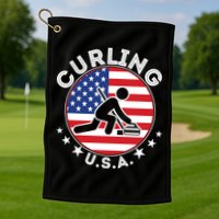 Cool USA Curling Team Flag Emblem Logo Golf Towel