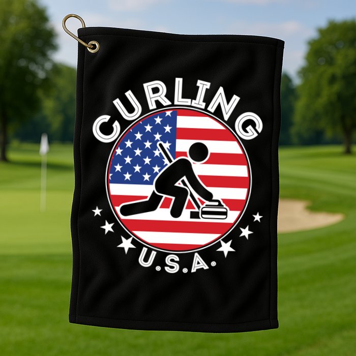 Cool USA Curling Team Flag Emblem Logo Golf Towel
