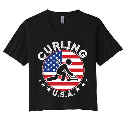 Cool USA Curling Team Flag Emblem Logo Crop Top