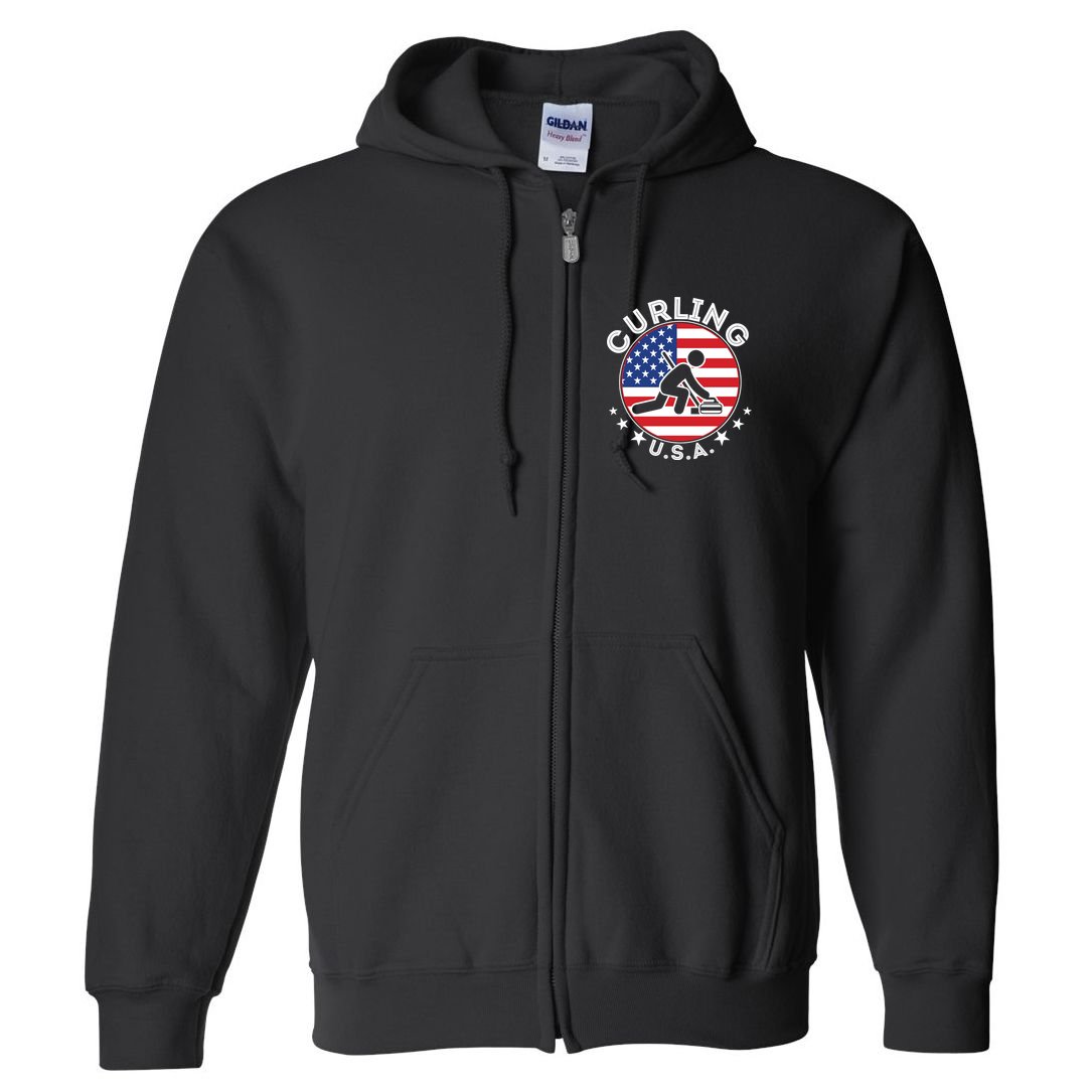 Cool USA Curling Team Flag Emblem Logo Full Zip Hoodie