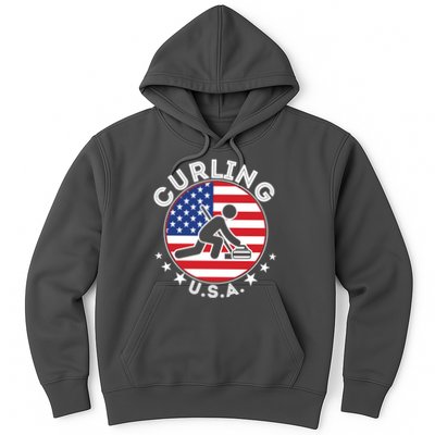 Cool USA Curling Team Flag Emblem Logo Hoodie