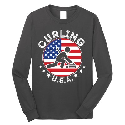 Cool USA Curling Team Flag Emblem Logo Long Sleeve Shirt