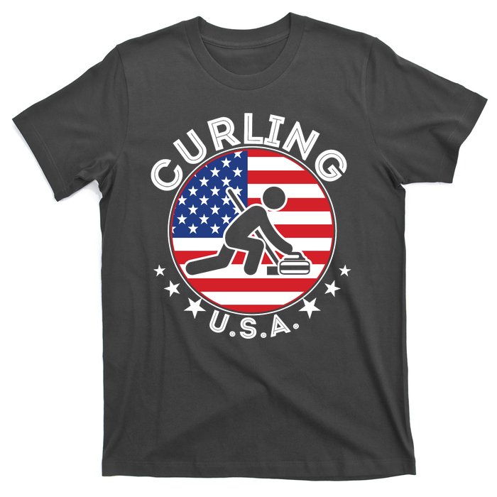 Cool USA Curling Team Flag Emblem Logo T-Shirt