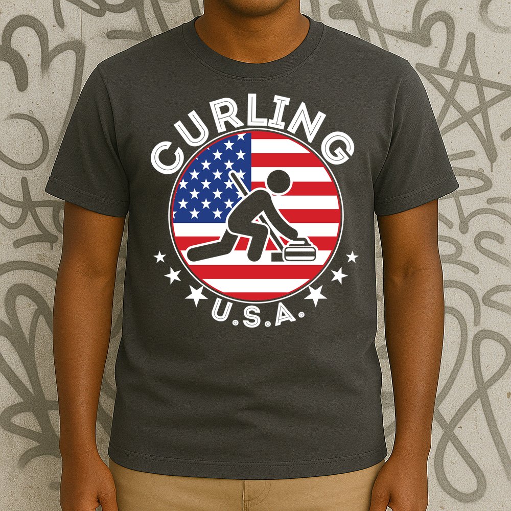 Cool USA Curling Team Flag Emblem Logo T-Shirt