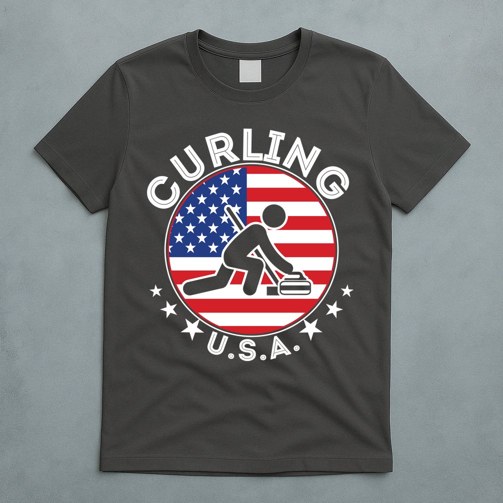 Cool USA Curling Team Flag Emblem Logo T-Shirt