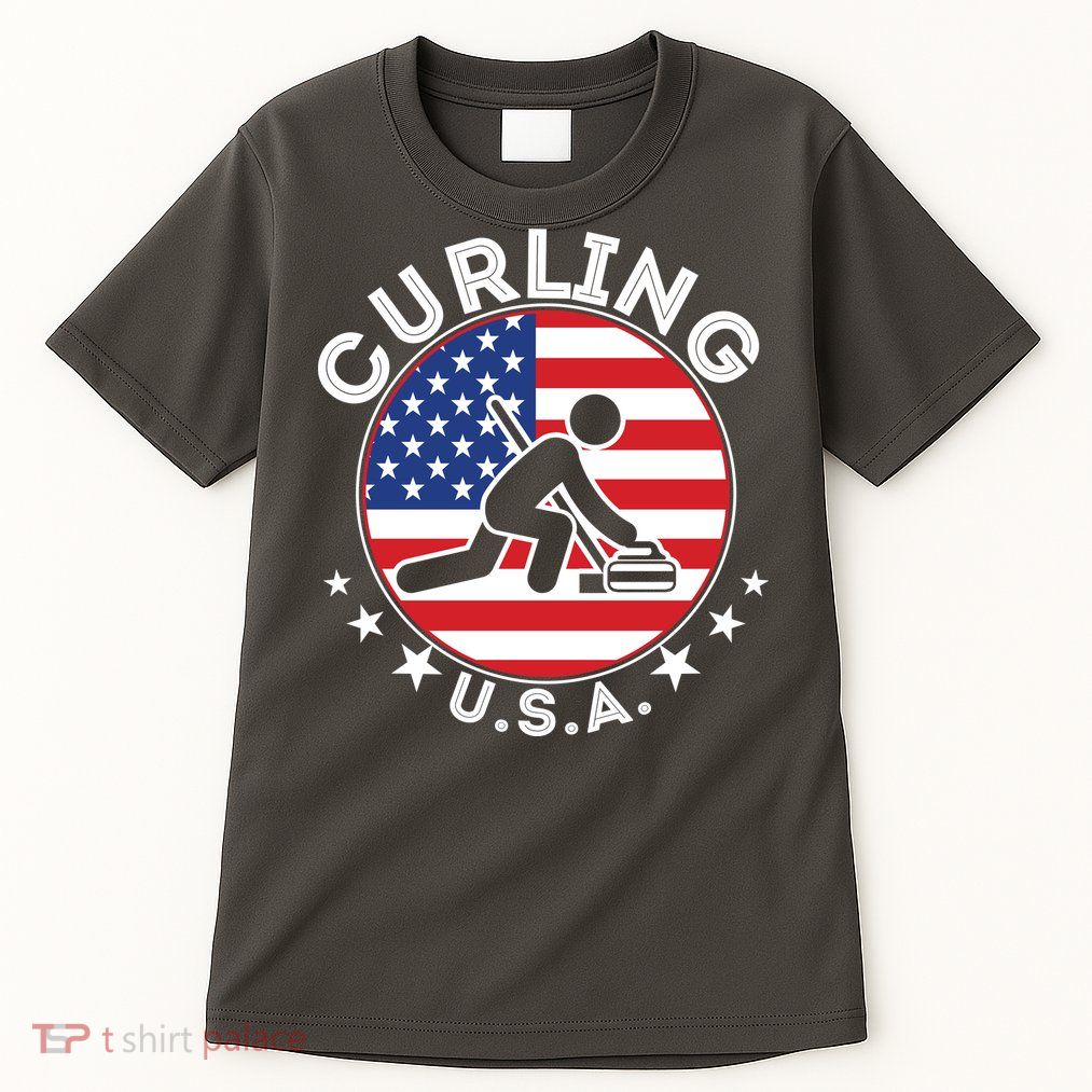 Cool USA Curling Team Flag Emblem Logo Tall T-Shirt