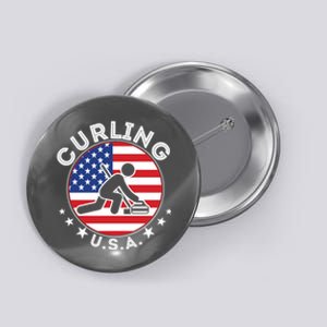 Cool USA Curling Team Flag Emblem Logo Button