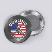 Cool USA Curling Team Flag Emblem Logo Button