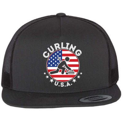 Cool USA Curling Team Flag Emblem Logo Flatbill Hat