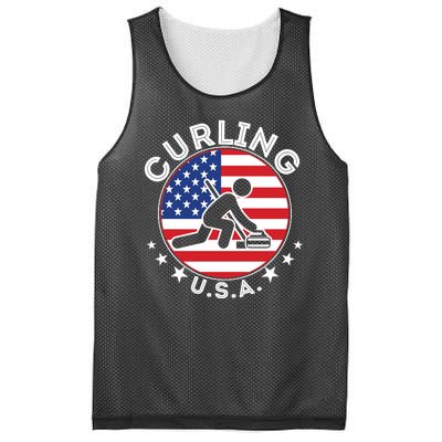 Cool USA Curling Team Flag Emblem Logo Mesh Reversible Basketball Jersey Tank