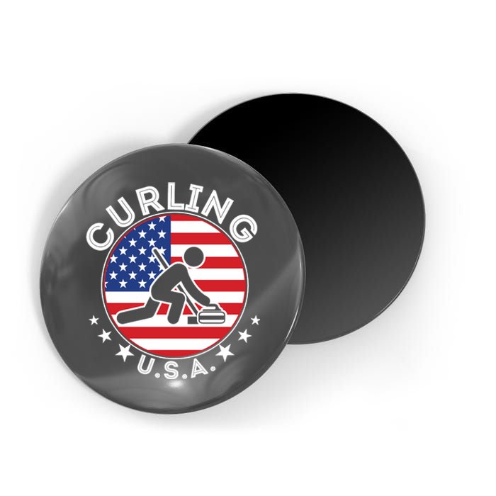 Cool USA Curling Team Flag Emblem Logo Magnet