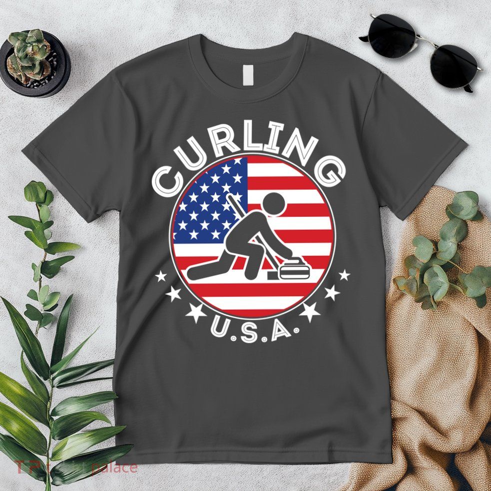 Cool USA Curling Team Flag Emblem Logo Premium T-Shirt