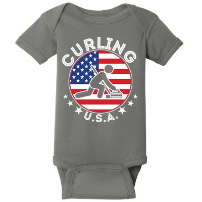 Cool USA Curling Team Flag Emblem Logo Baby Bodysuit