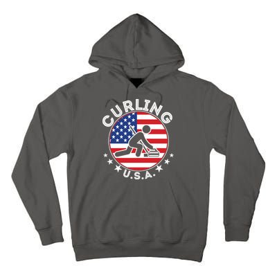 Cool USA Curling Team Flag Emblem Logo Tall Hoodie