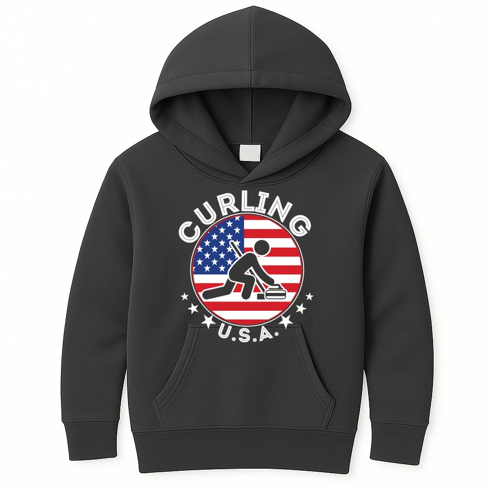 Cool USA Curling Team Flag Emblem Logo Kids Hoodie