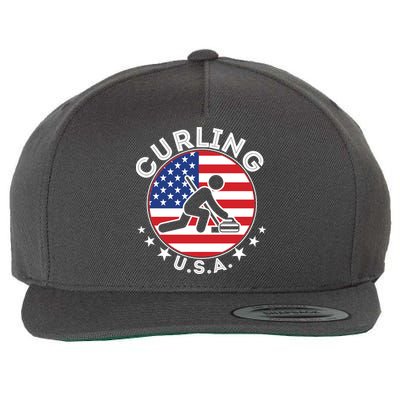 Cool USA Curling Team Flag Emblem Logo Wool Snapback Cap