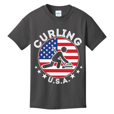 Cool USA Curling Team Flag Emblem Logo Kids T-Shirt