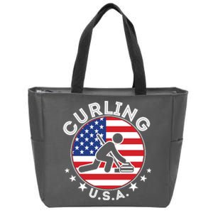 Cool USA Curling Team Flag Emblem Logo Zip Tote Bag