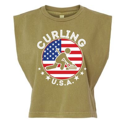 Cool USA Curling Team Flag Emblem Logo Garment-Dyed Women's Muscle Tee