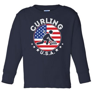 Cool USA Curling Team Flag Emblem Logo Toddler Long Sleeve Shirt